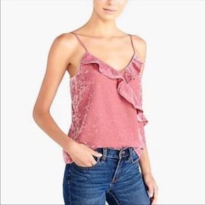 J Crew Pink Crushed Velvet Ruffle Trim Camisole Tank Top NWT